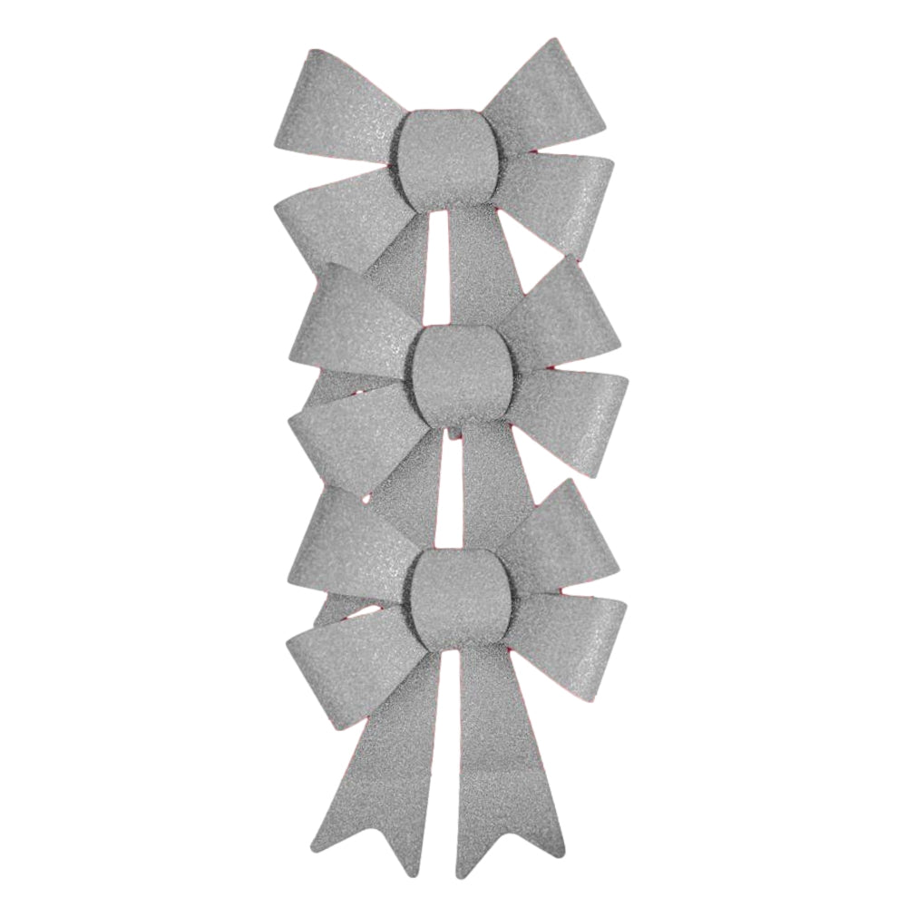 Pack of 3 Christmas Silver Present Gift Bows