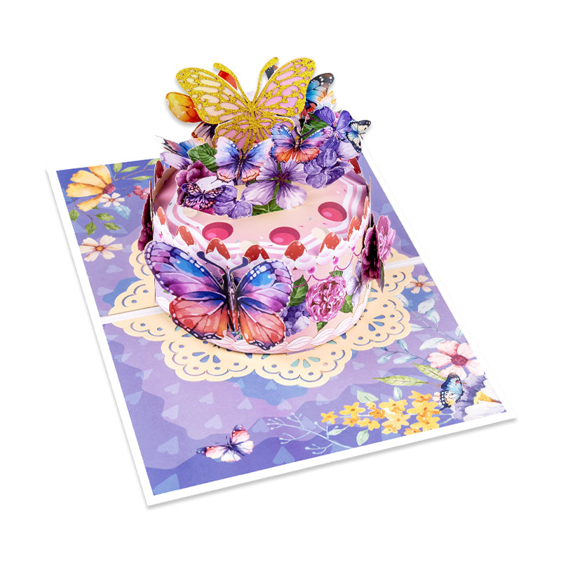 Wings of Celebration Butterfly Floral Design Birthday Pop Up Card