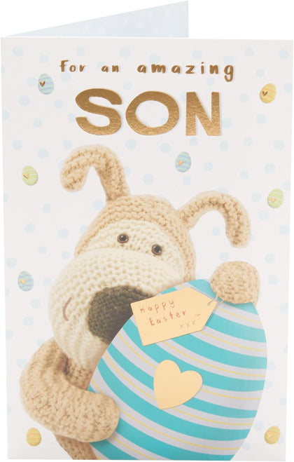 For A Amazing Son Boofle Blue Stripe Egg Design Easter Card