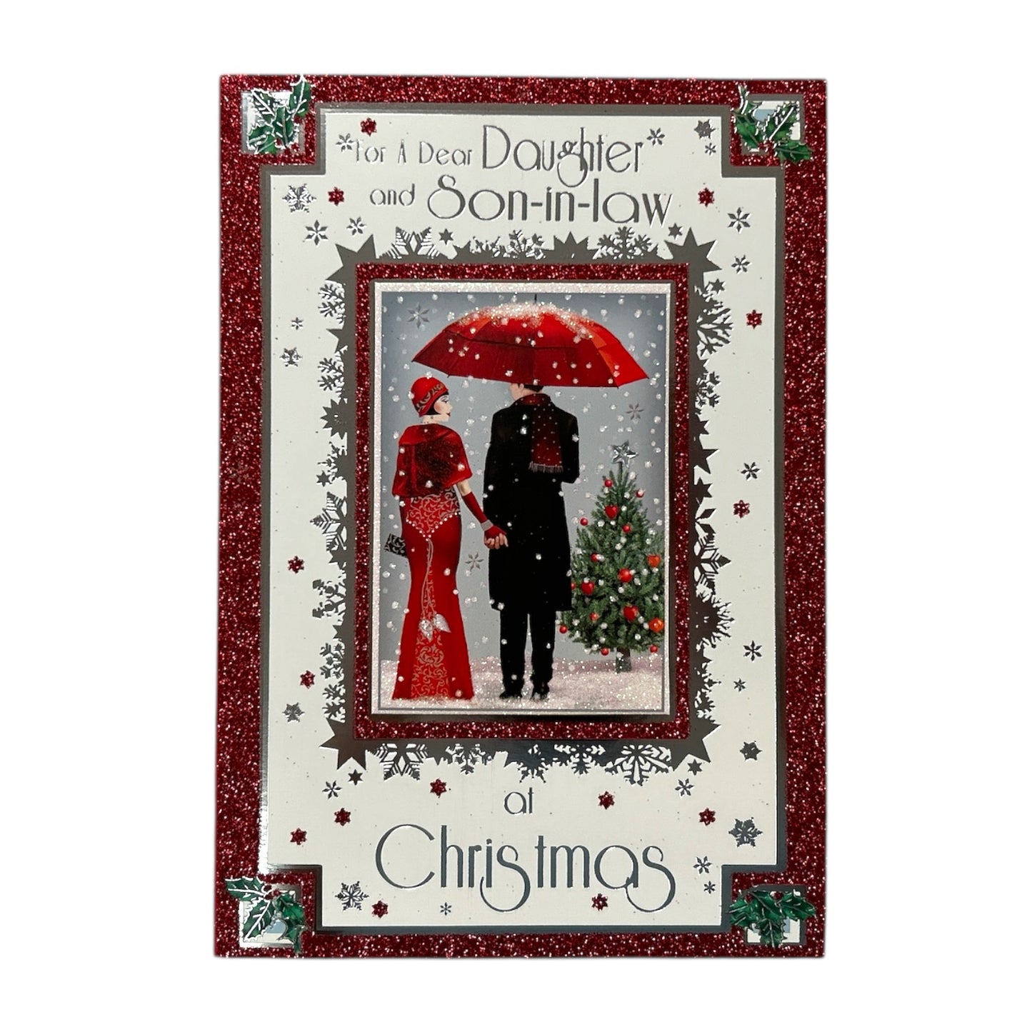 For Daughter and Son In Law Lovely Couple With Snowy Scene Design Christmas Card