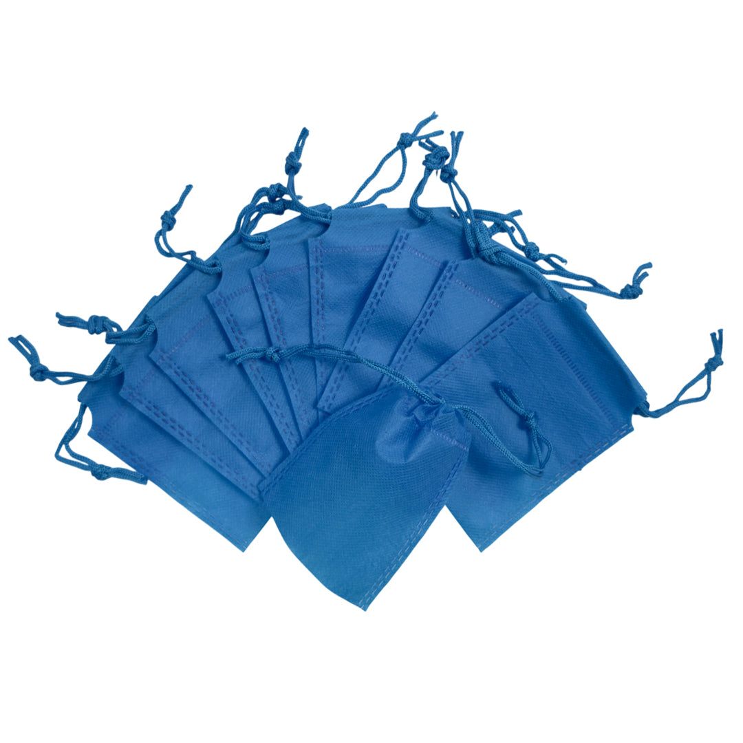 Pack of 25 Light Blue Coloured 12x9cm Non-Woven Drawstring Bags