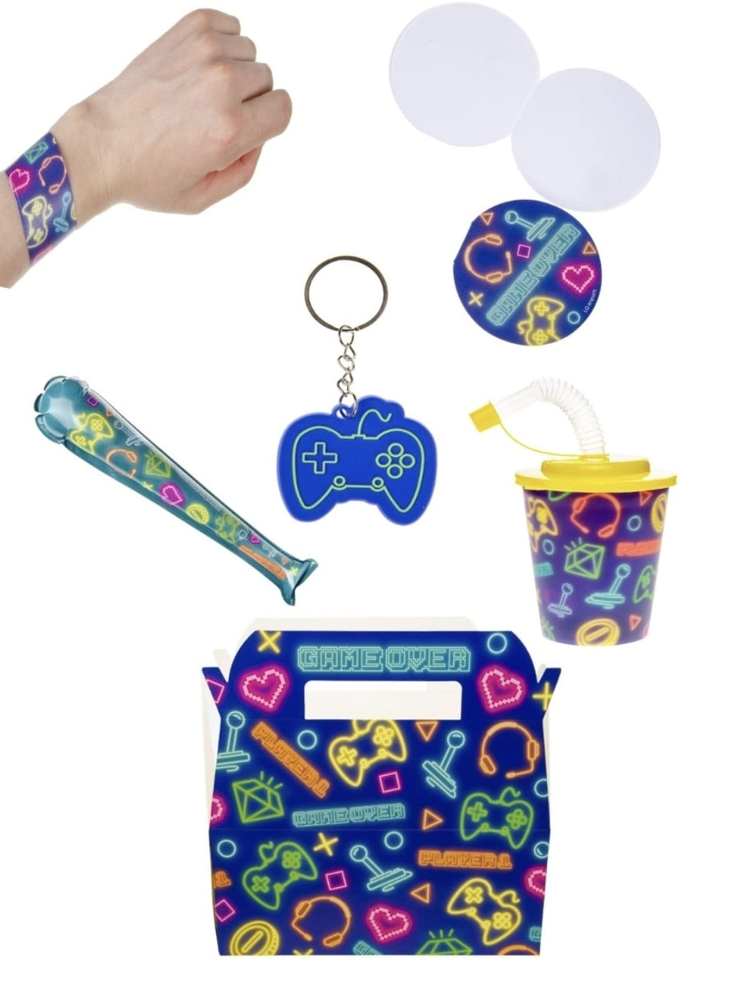 Pack of 20 Pre Filled Gamer Theme Kids Party Favour Boxes – Gift Boxes with Reusable Cup & Themed Toys