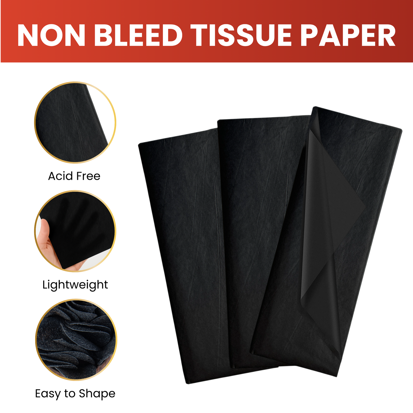 Pack of 200 Black Acid Free 50 x 70cm Tissue Paper Sheets