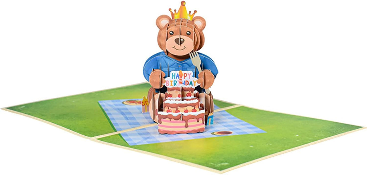 Bear on Picnic Scene 3D Pop Up Birthday Card