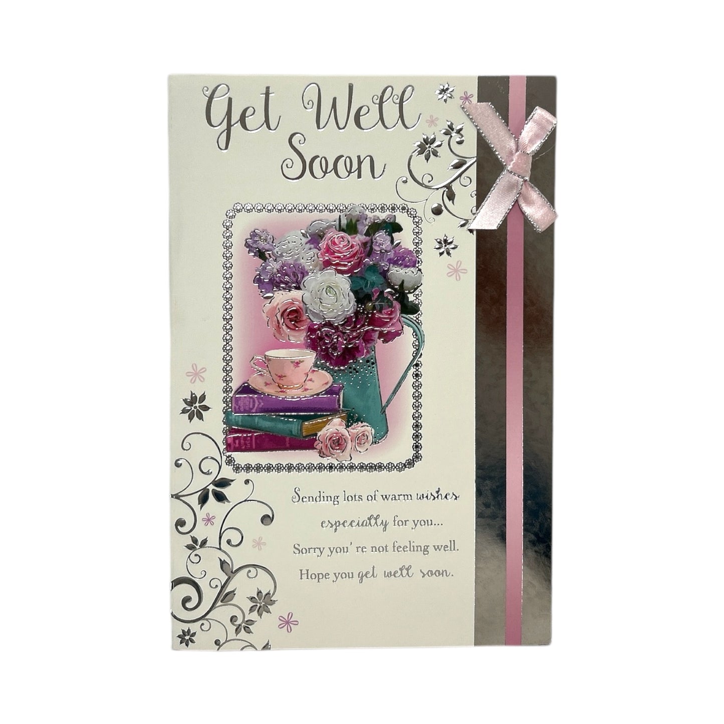 Get Well Soon Flower Pot & Book Design Greeting Card