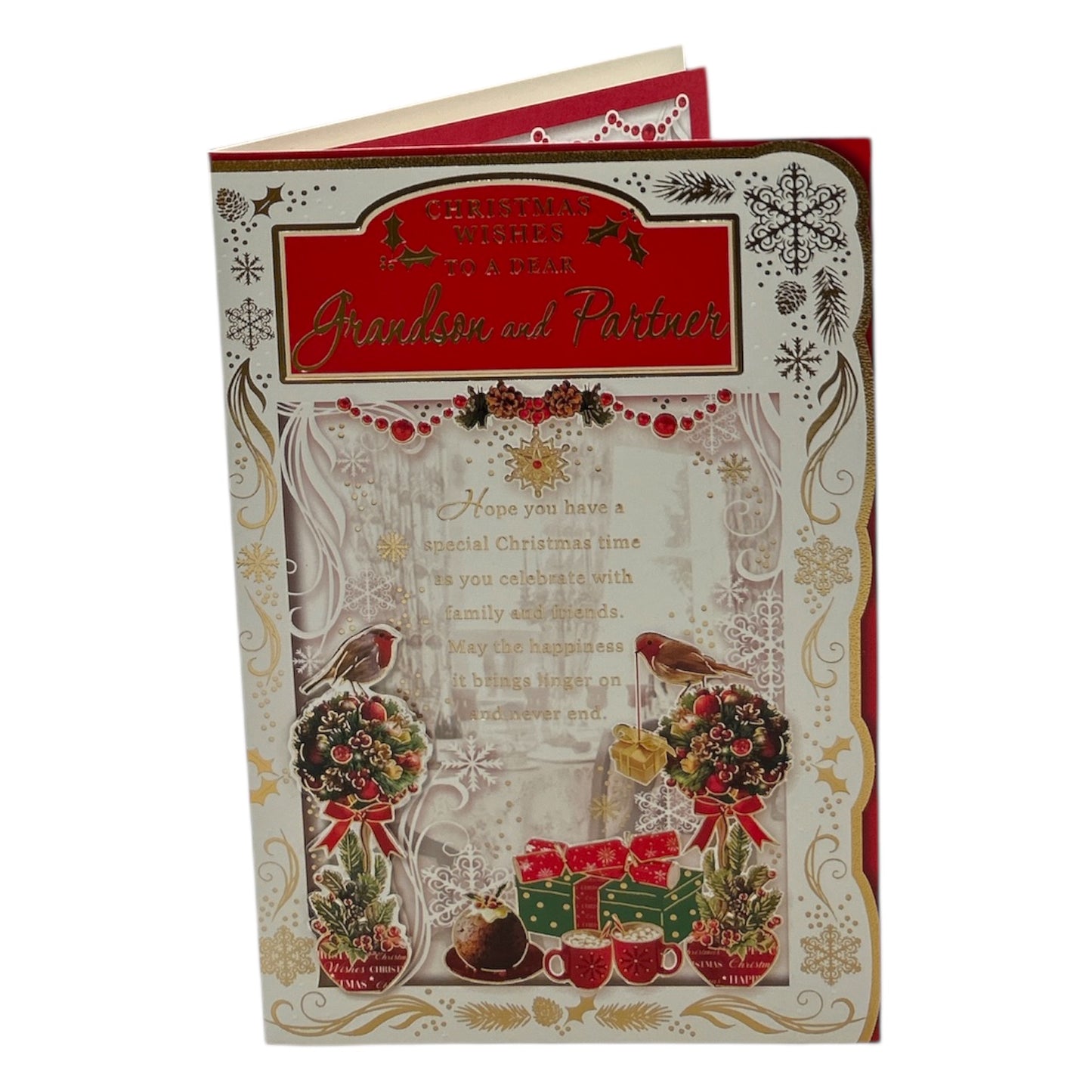 To a Dear Grandson and Partner Best Wishes Classic Design Christmas Card