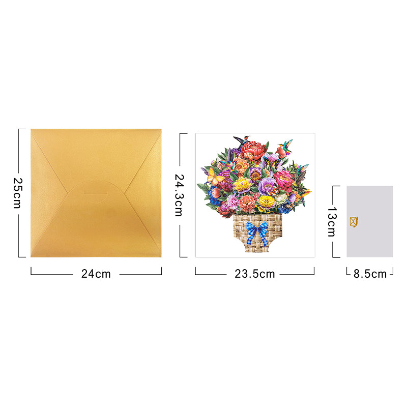 Hummingbird Haven Basket of Blooms 3D Pop Up Card - Mother's Day Birthday Wedding Anniversary