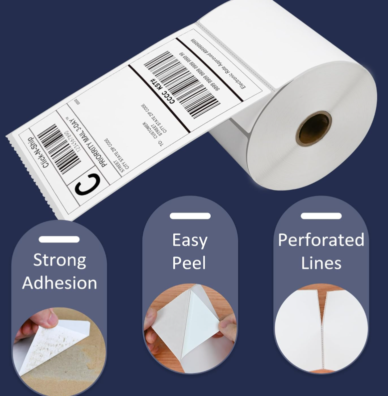 Roll of 500 White Self Adhesive Thermal Printer Labels 4" x 6" (10.16 x 15.24cm)