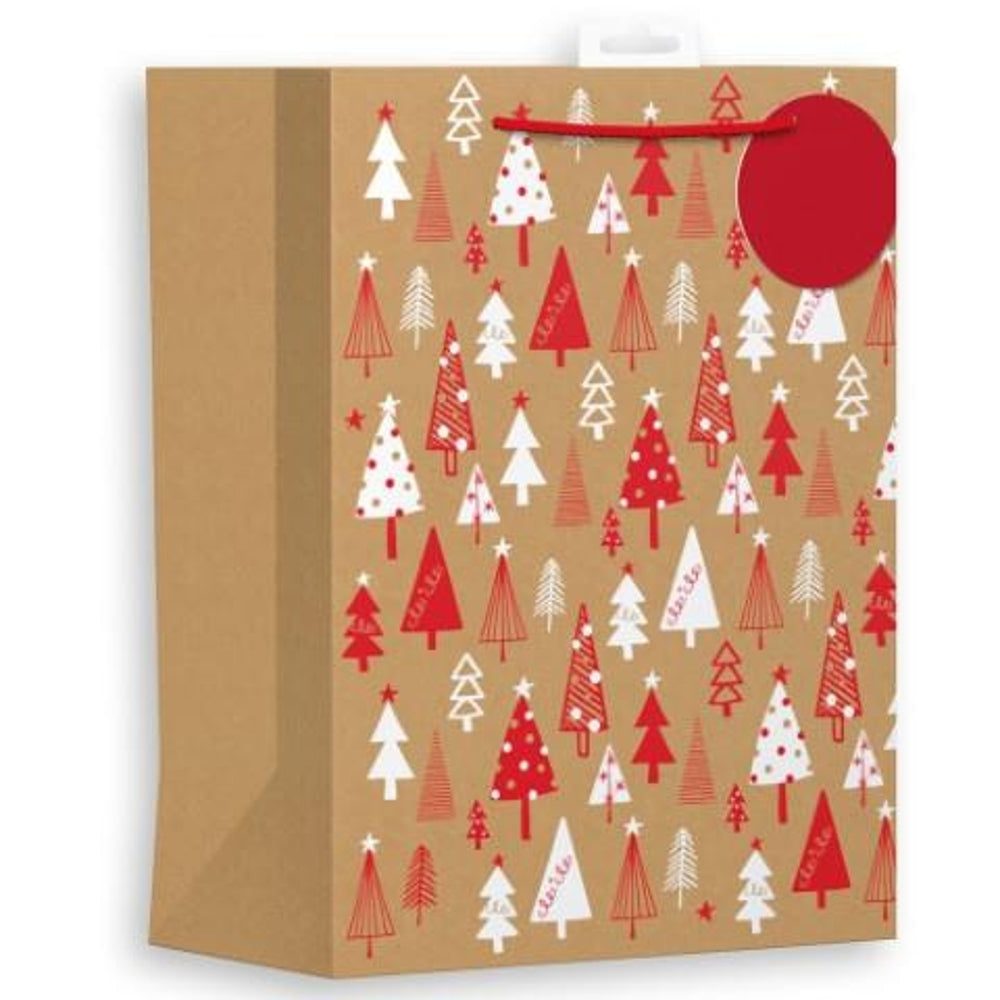 Pack of 6 Christmas Tree Design Kraft Large Gift Bags