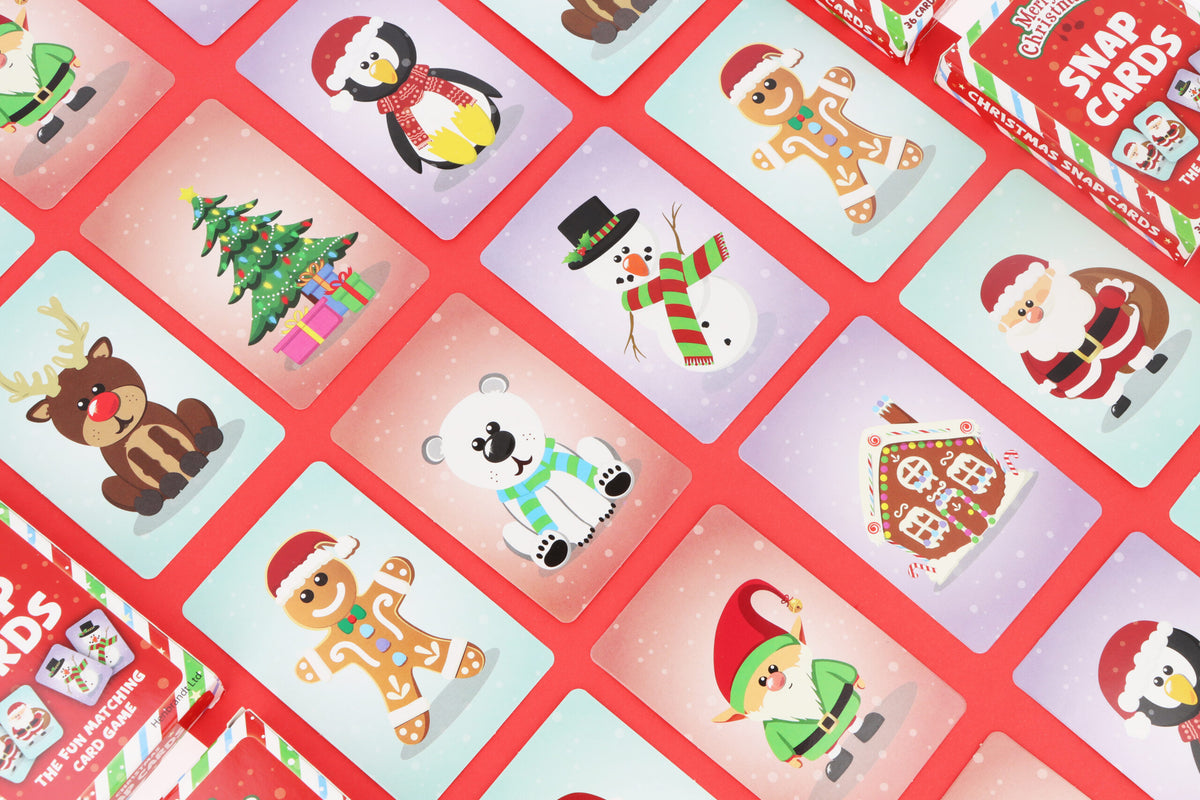 Pack of 12 Christmas Snap Card Games (9cm x 6cm) - Memory Pair Game Xmas Stocking Filler Eve Box