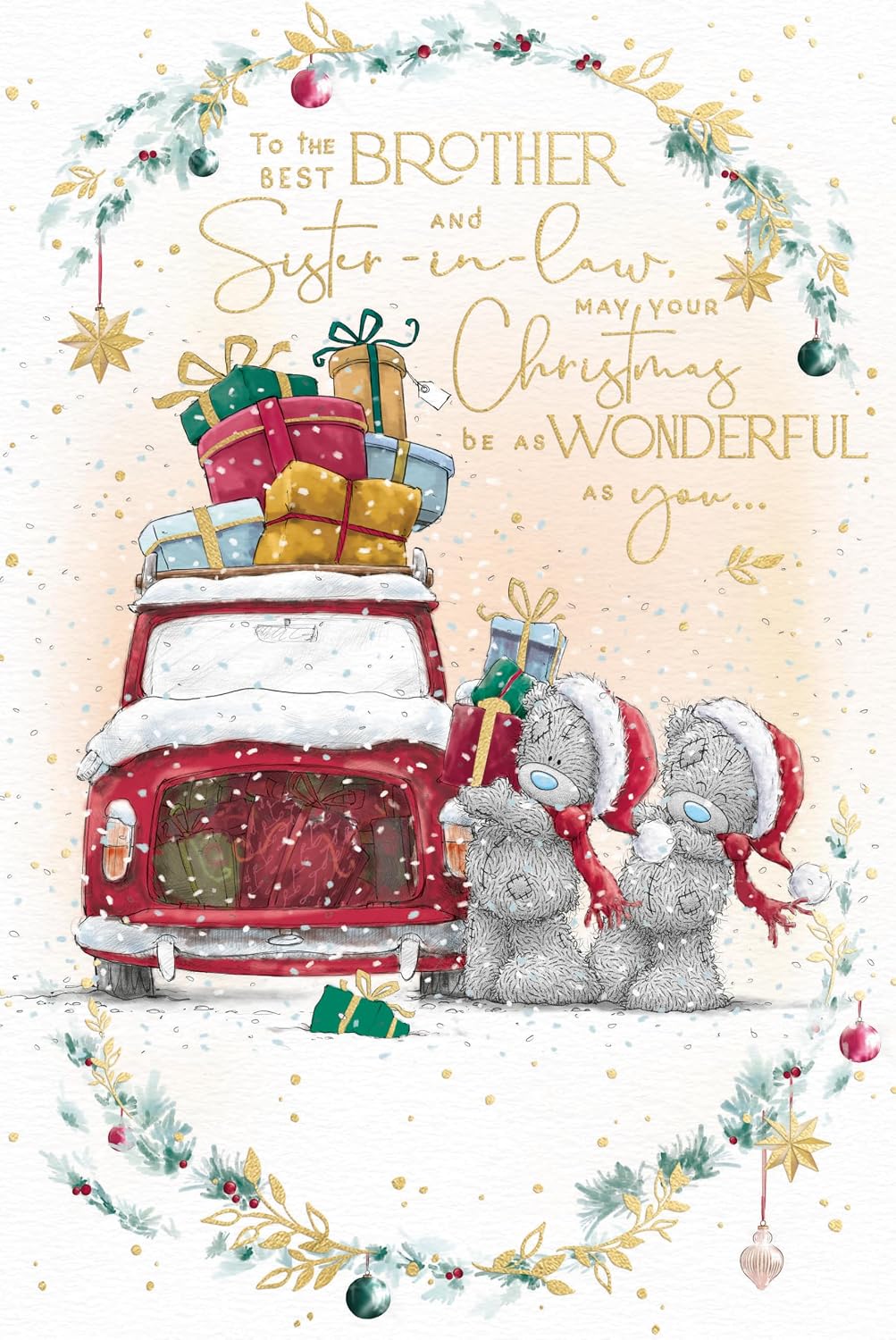 Bears Loading Gifts Into A Car Best Brother and Sister In law Christmas Card