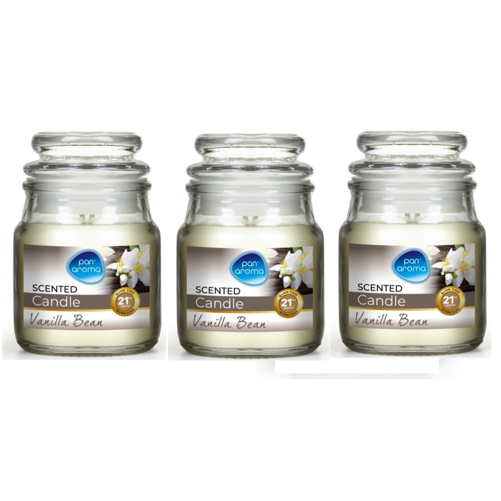 Pack of 3 Pan Aroma Small Jar Candles With Lid - Vanilla Bean or Vanilla & Coconut