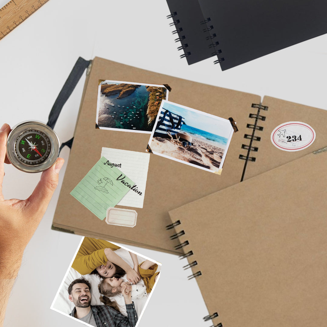 Pack of 12 Spiral Bound 180gsm Black Scrapbooks with Ribbon Closure and Metal Corners - 30 Sheets 20x20cm