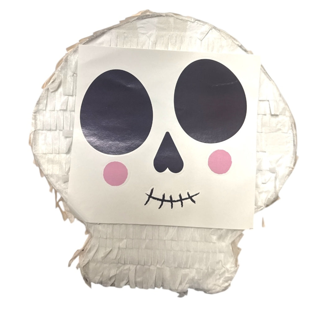 White Skull Shaped Pinata With Face Stickers