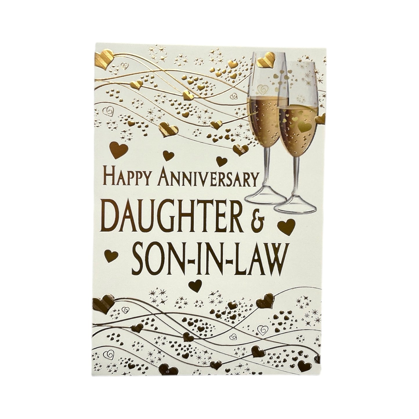 Daughter & Son-In-Law Champagne Glass Traditional Design Anniversary Card