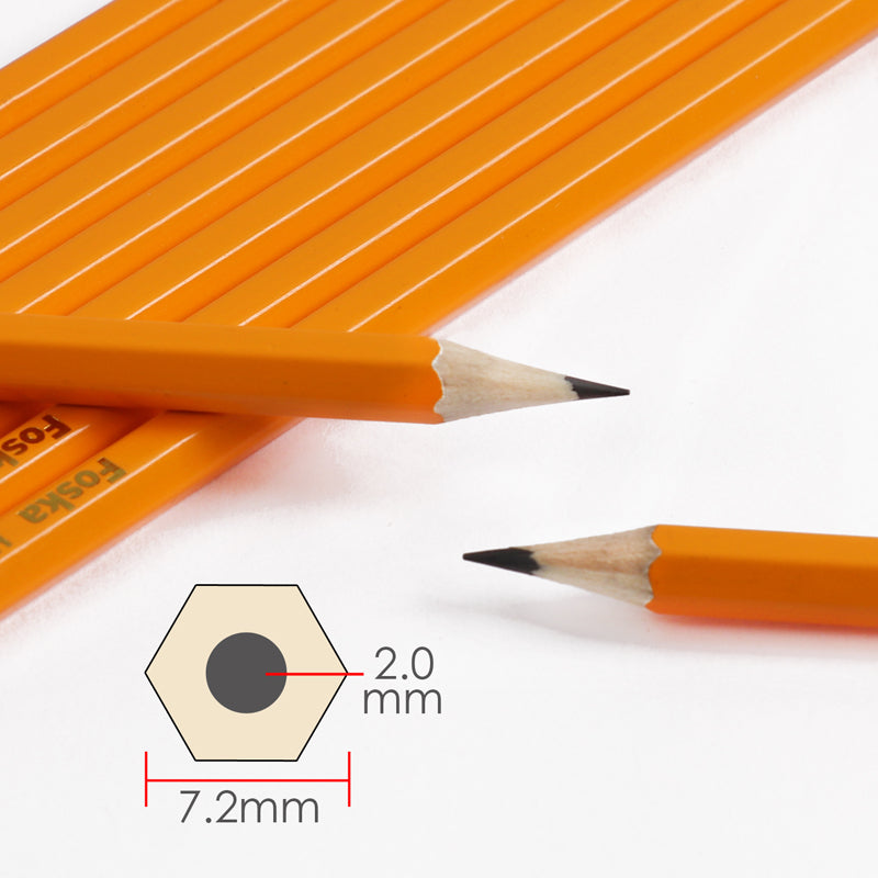 Pack of 12 Yellow HB Wooden Pencils with Eraser