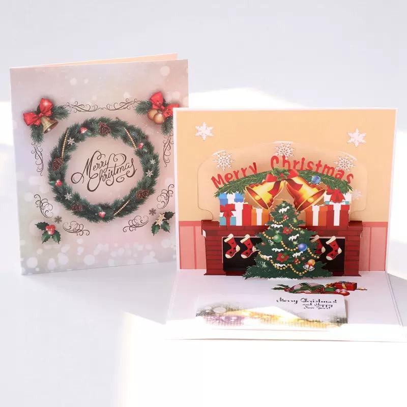 Golden Bells & Fireplace Holiday 3D Pop Up Christmas Card