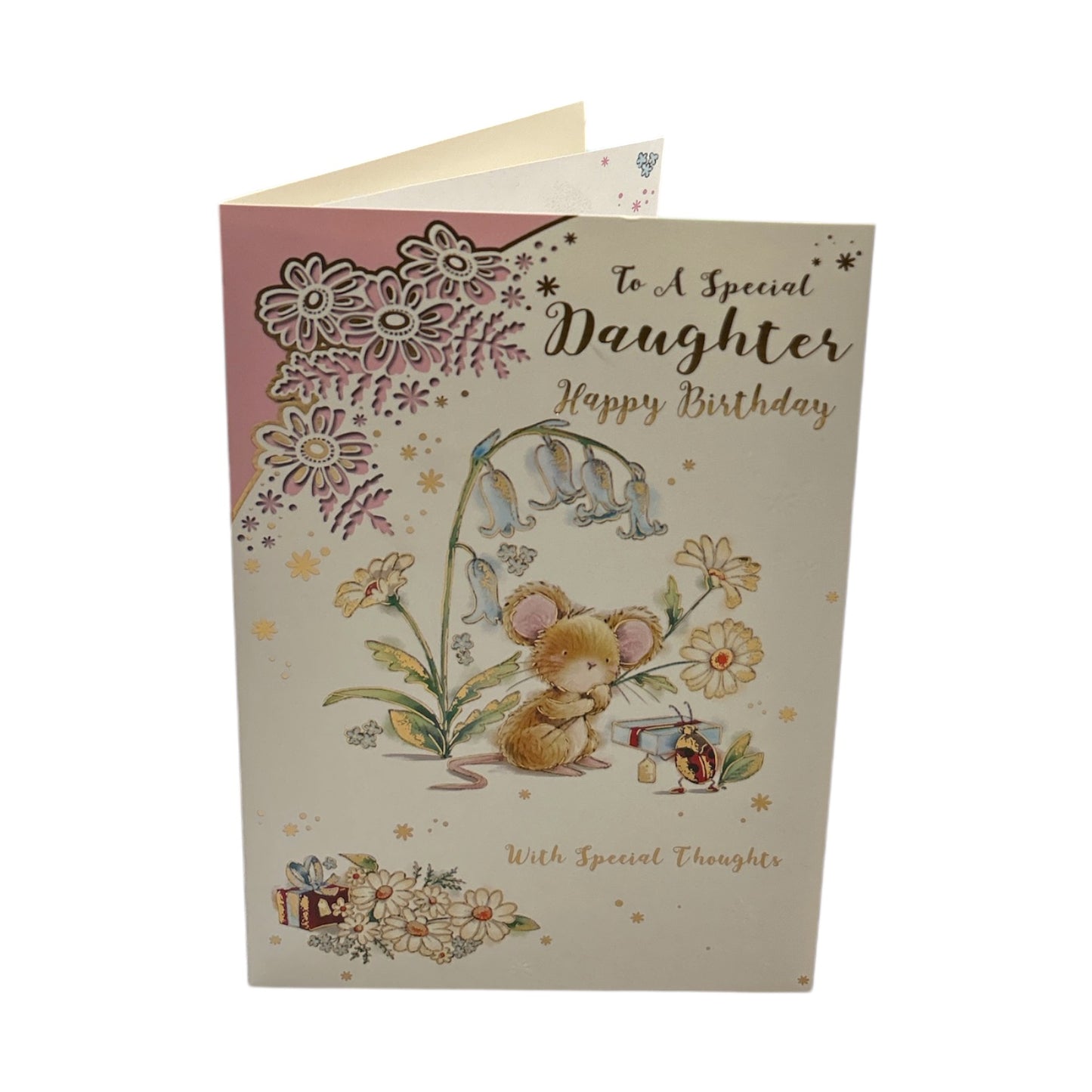 To Dear Daughter Cute Mouse with Flowers Design Birthday Card