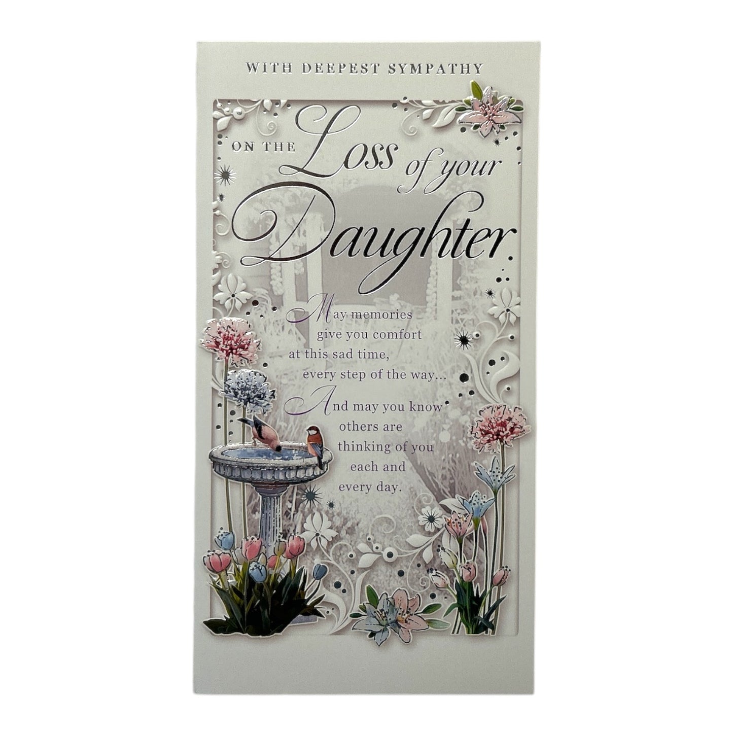 On the Loss of Your Daughter Birdbath Fountain Design Sympathy Opacity Card