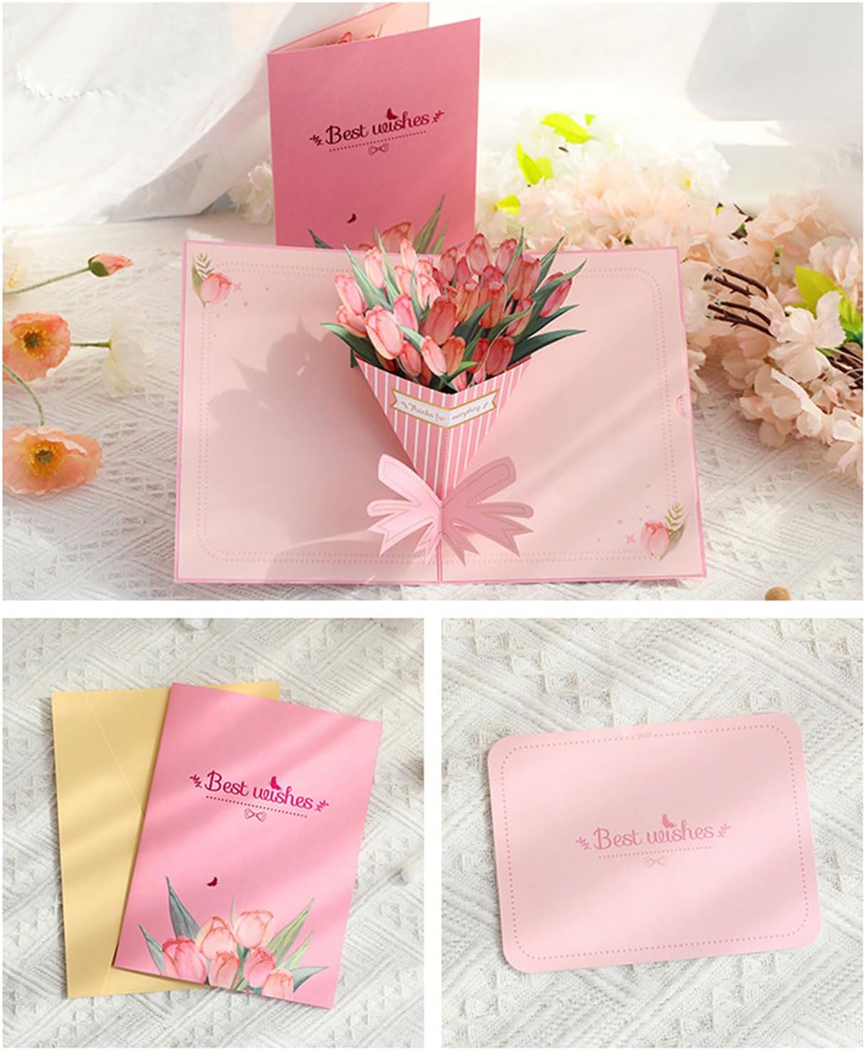 Golden Tulip Bouquet 3D Pop Up Greeting Card