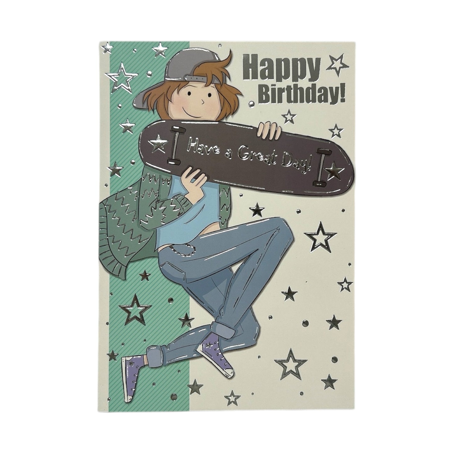 Boy Holding A Skateboard Design Juvenile Male Birthday Card