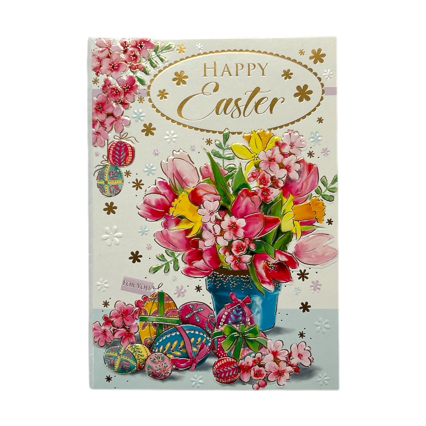 Beautiful Flower Pot With Eggs Design Easter Card
