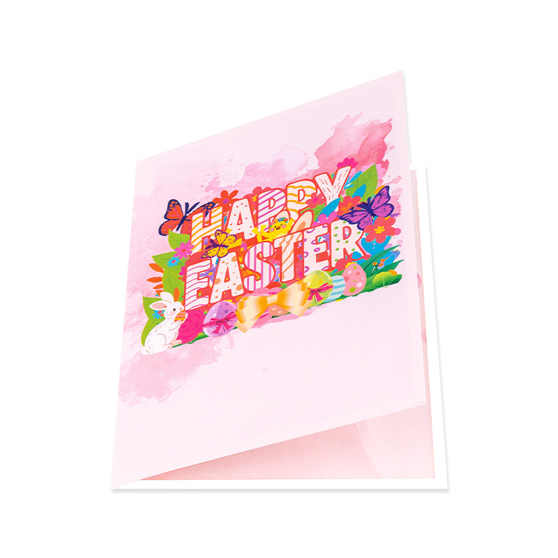 Colorful Ink Stripes Happy Easter 3D Pop Up Card - Kids Family Spring Festive
