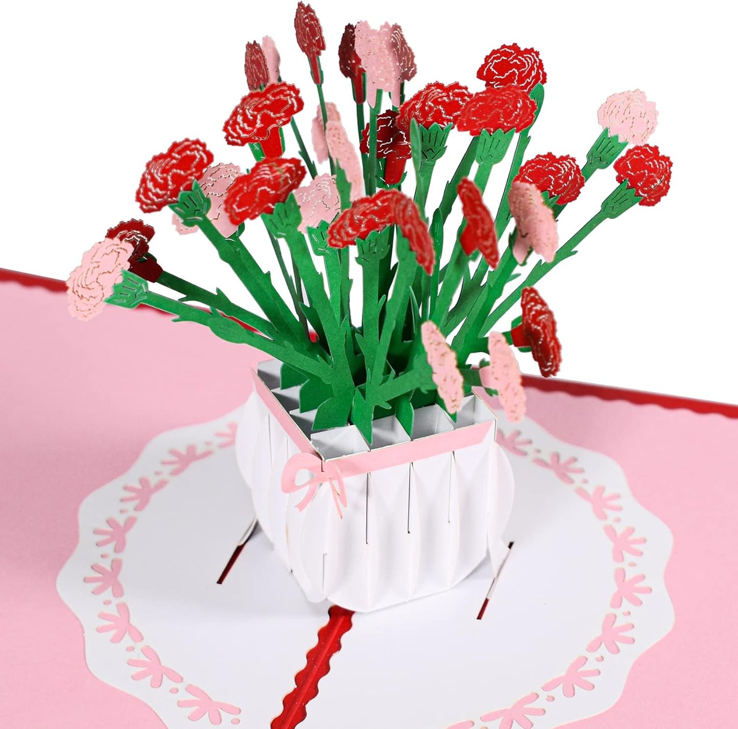 Carnation Vase 3D Pop Up Greeting Card - Mother's Day Anniversary Birthday Get Well
