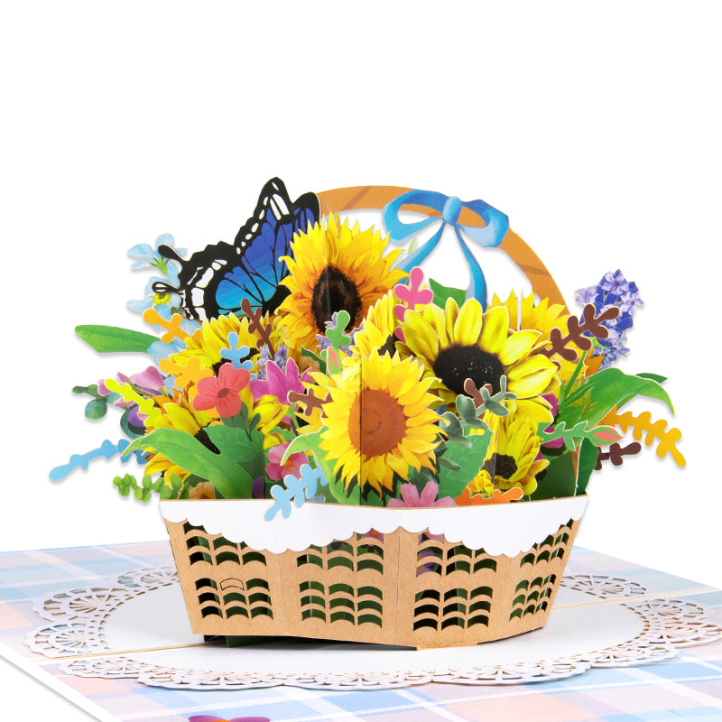 Sunflower Bloom Basket 3D Pop Up Greeting Card