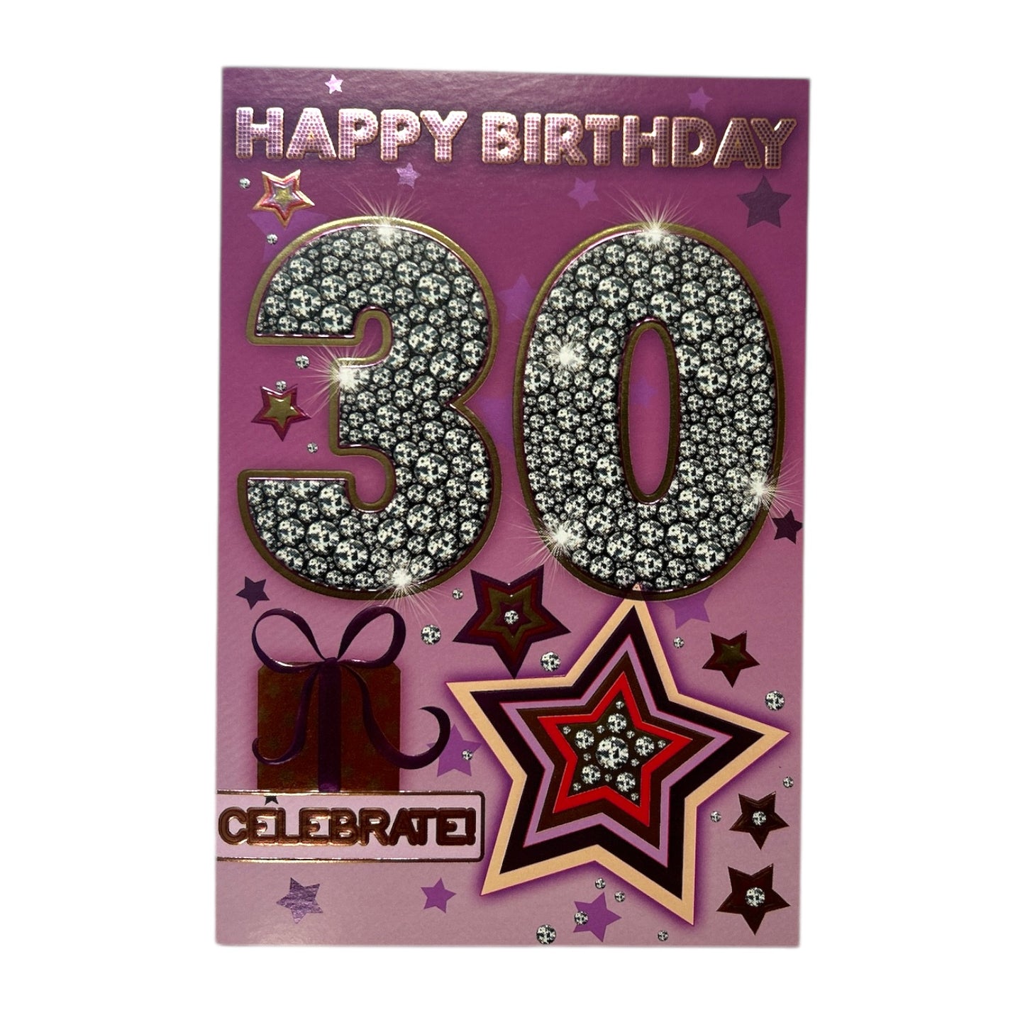 Age 30 Unisex Sparkling Rhinestones Birthday Card