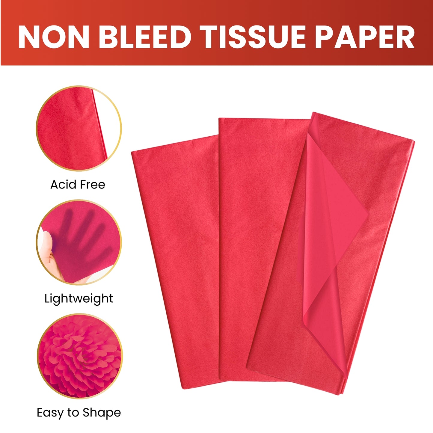 Pack of 200 Cerise Acid Free 50 x 70cm Tissue Paper Sheets