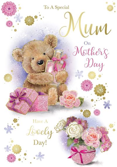 To A Special Mum Cute Teddy With Perfume Bottle Design Mother's Day Card