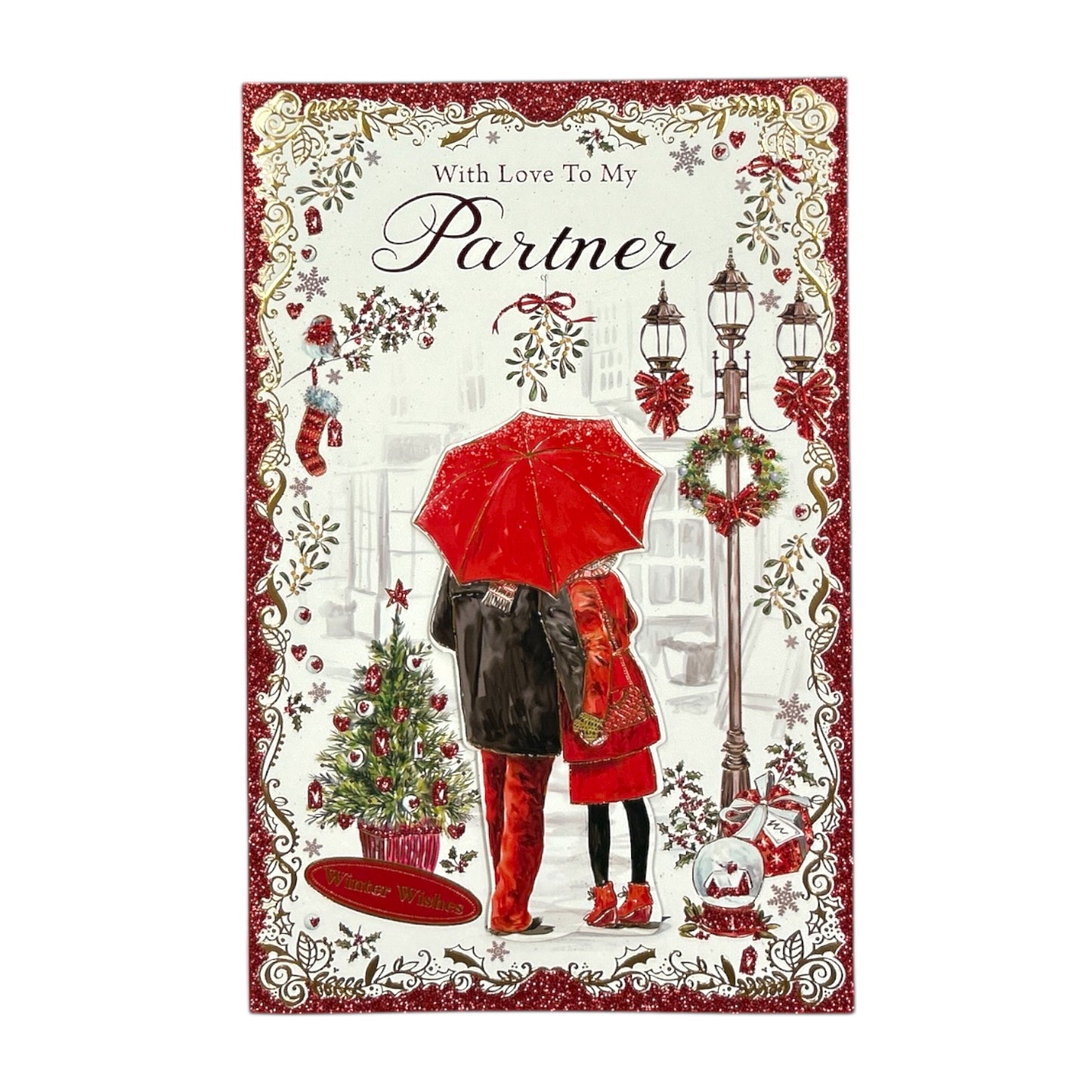 Festive Red & Gold Design Romantic Partner Christmas Card