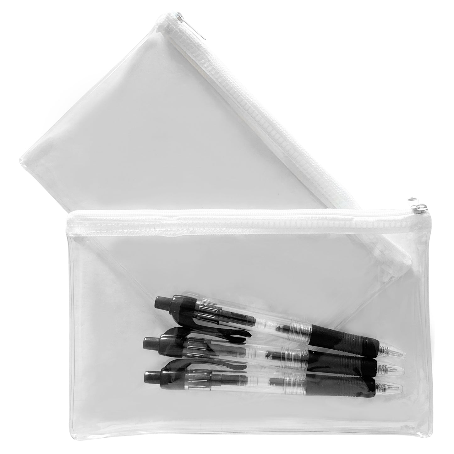 Pack of 2 Janrax 8x5" White Zip Clear Exam Pencil Cases