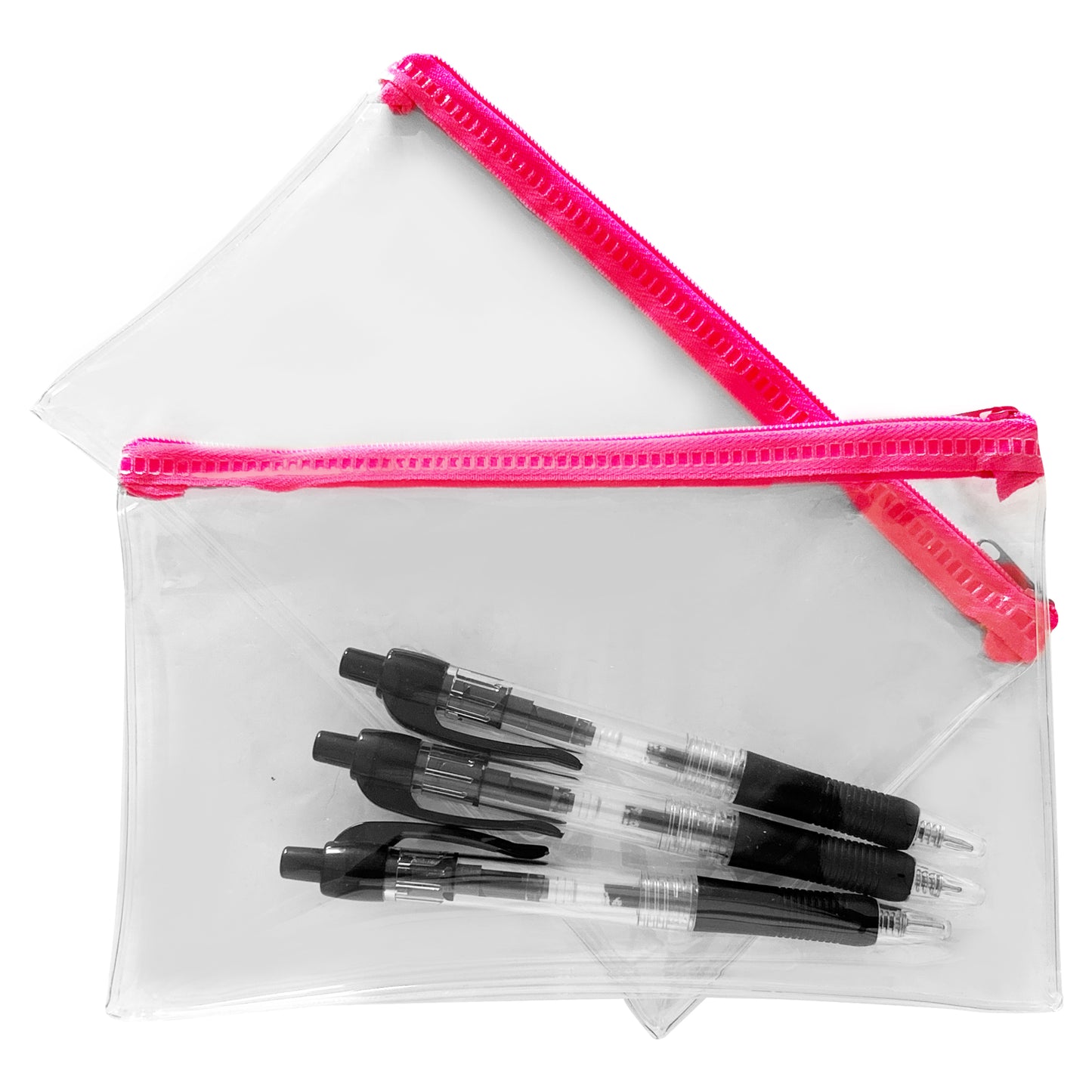 Pack of 2 Janrax 8x5" Pink Zip Clear Exam Pencil Cases