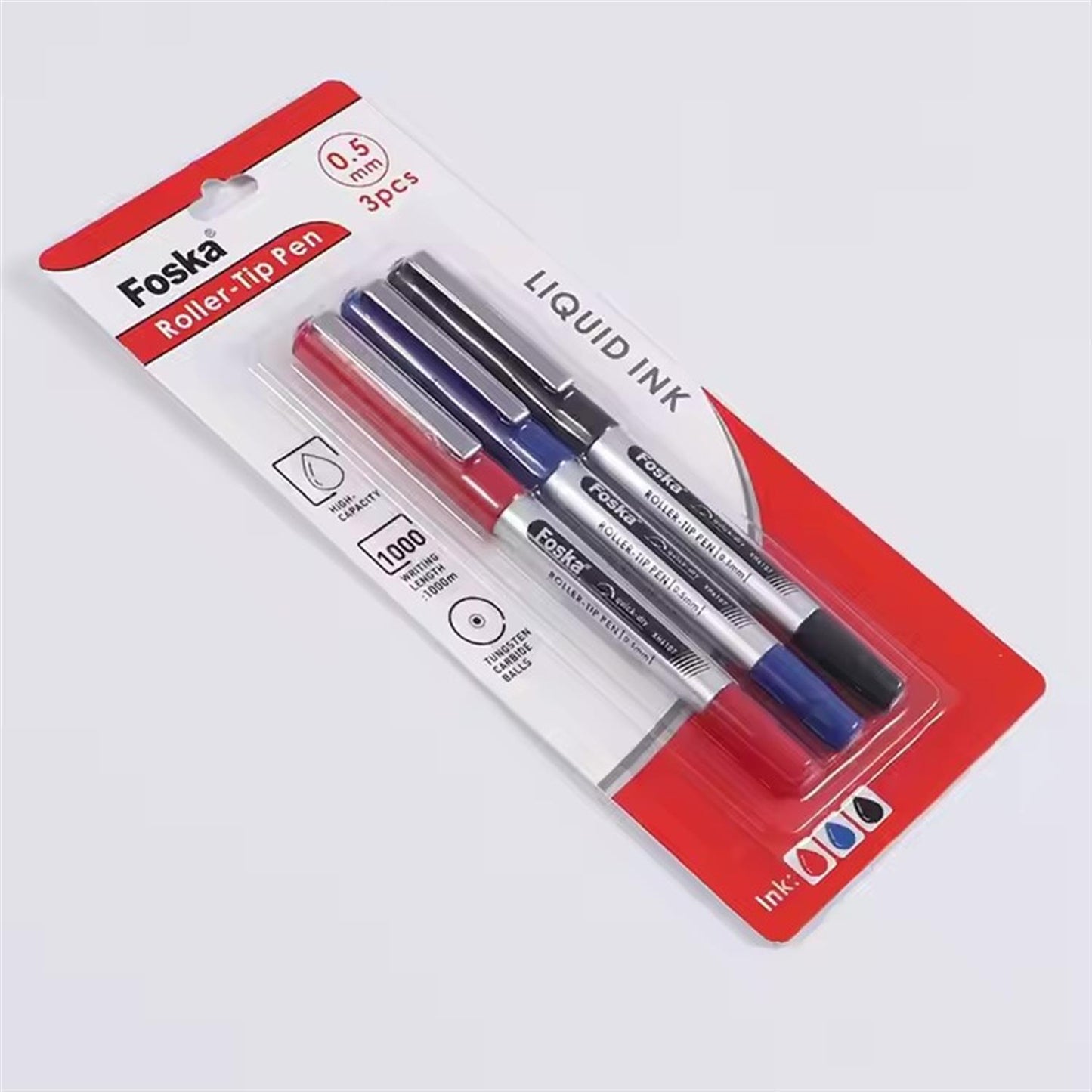 Pack of 3 Assorted Colours 0.5mm Bullet Tip Roller Tip Pens