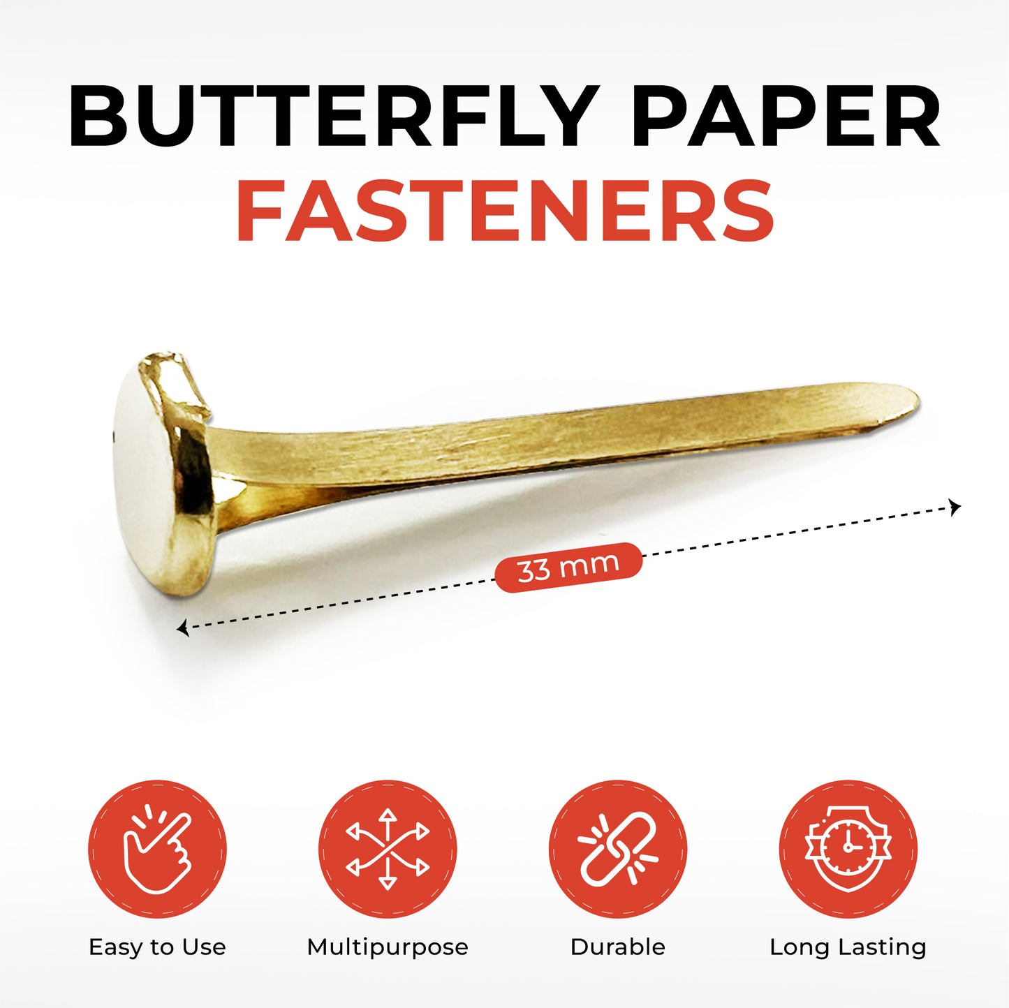 Pack of 200 30mm Brass Paper Fasteners