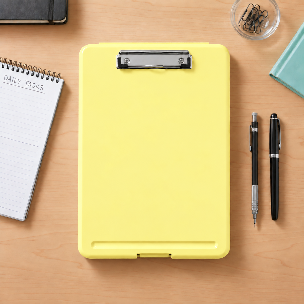 Pack of 10 A4 Pastel Yellow Plastic Clipboard Box File - Storage Filing Case