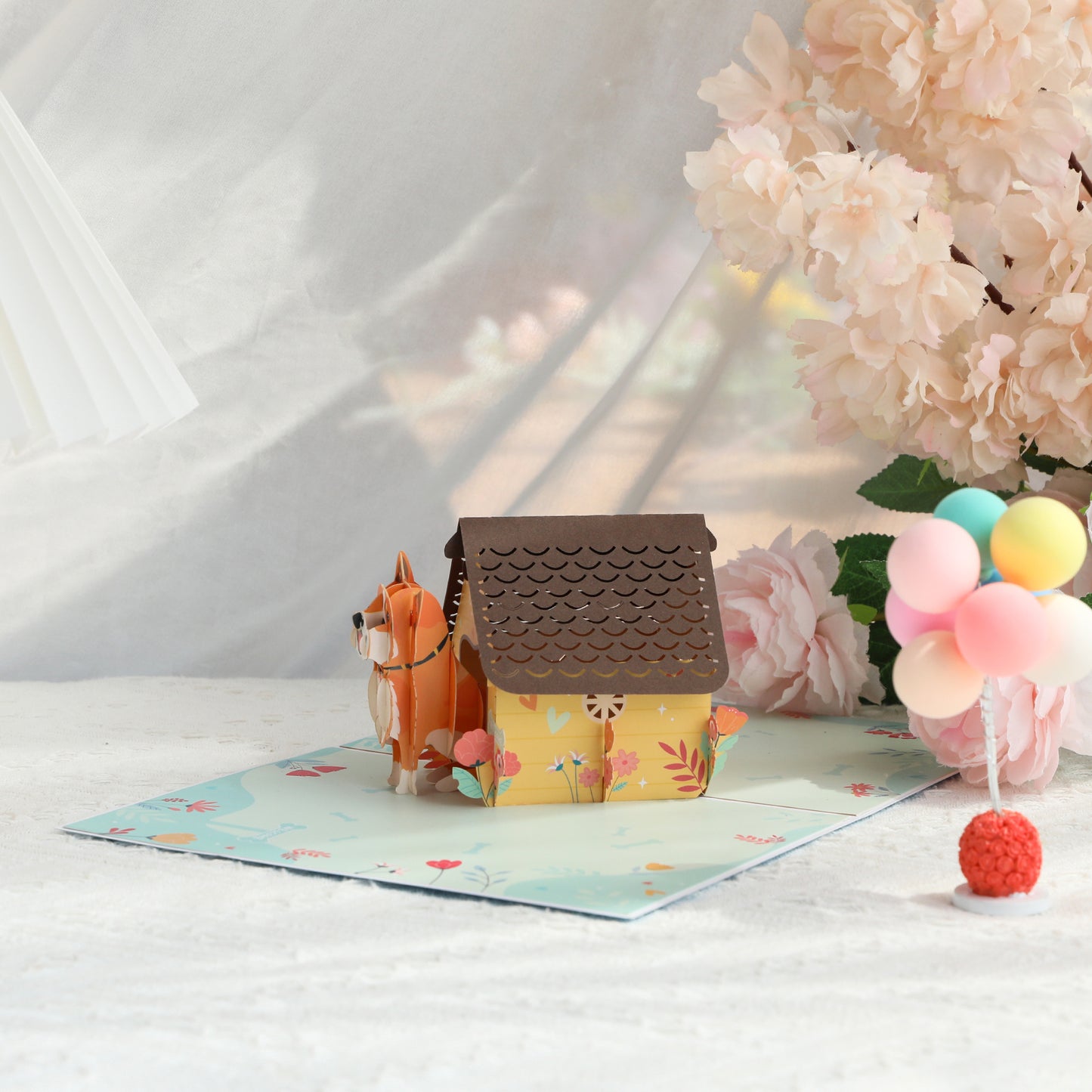 Dog in Doghouse 3D Pop Up Greeting Card - Puppy Pet Birthday Vacation Anniversary Love Mother
