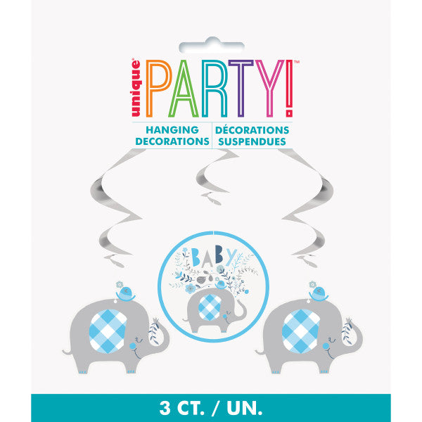 Pack of 3 26" Blue Floral Elephant Hanging Swirl Decorations