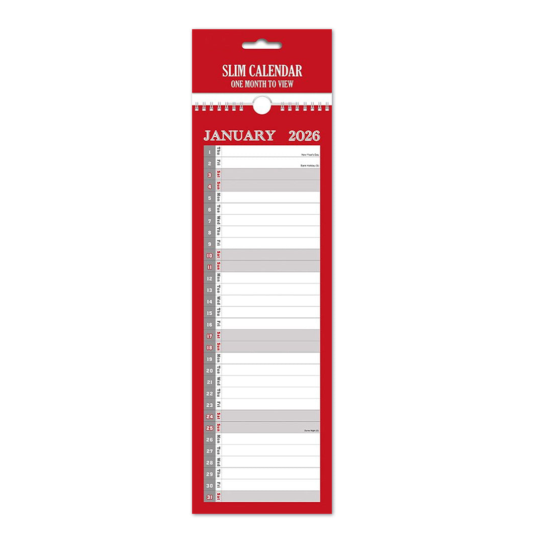 Slim Month To View Calendar 2026 – 143mm x 417mm