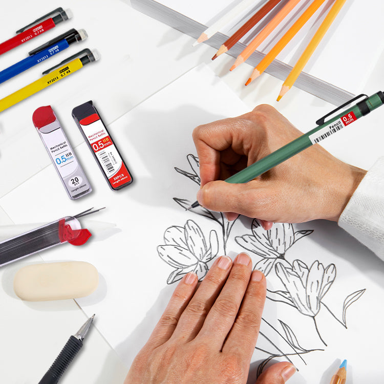 12 Sets of 0.5mm Metal Mechanical Pencil and HB Lead Refills – Balanced Grip, Smooth & Precise Writing, Random Colour