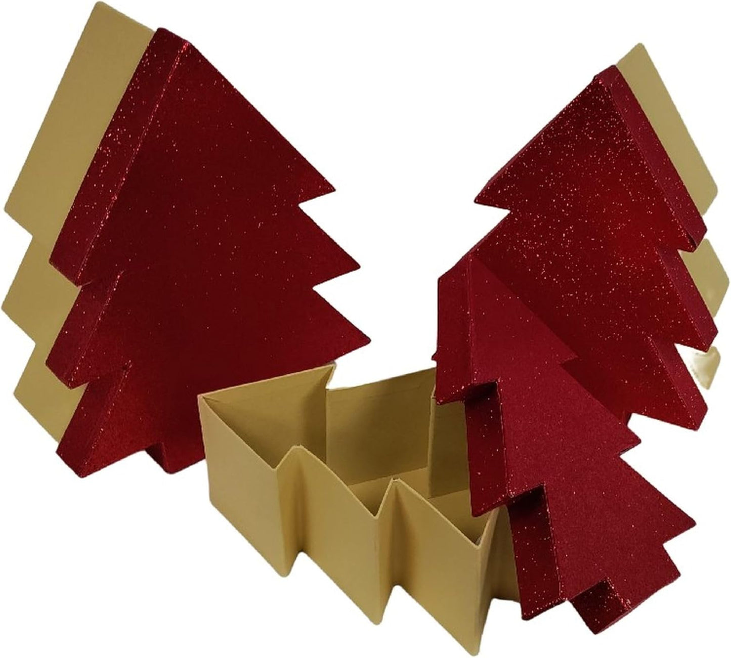 Pack of 3 Assorted Sizes Christmas Tree Shaped Box with Red Gliter Lid