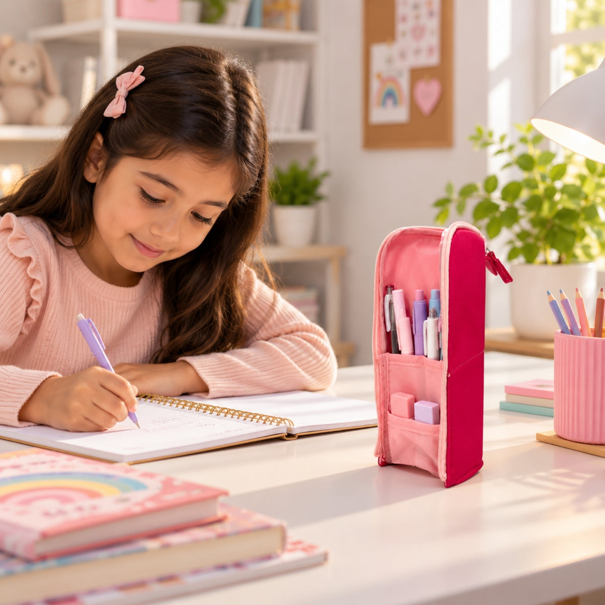 Pack of 6 Pink Standing Zip Pencil Cases 19.5 x 5 x 9cm