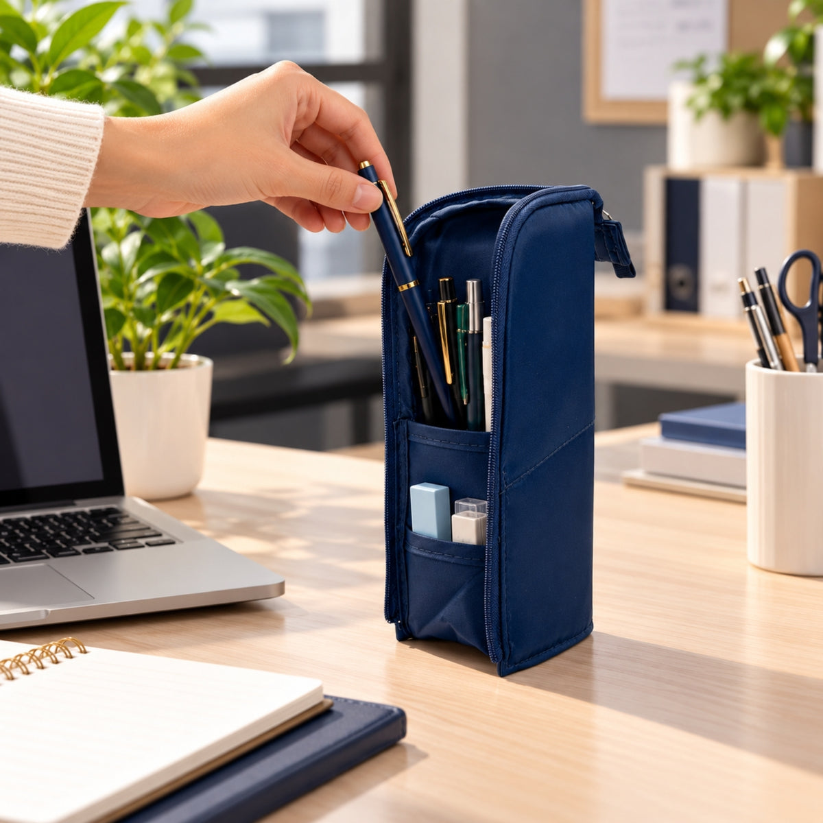 Blue Standing Zip Pencil Case 19.5 x 5 x 9cm