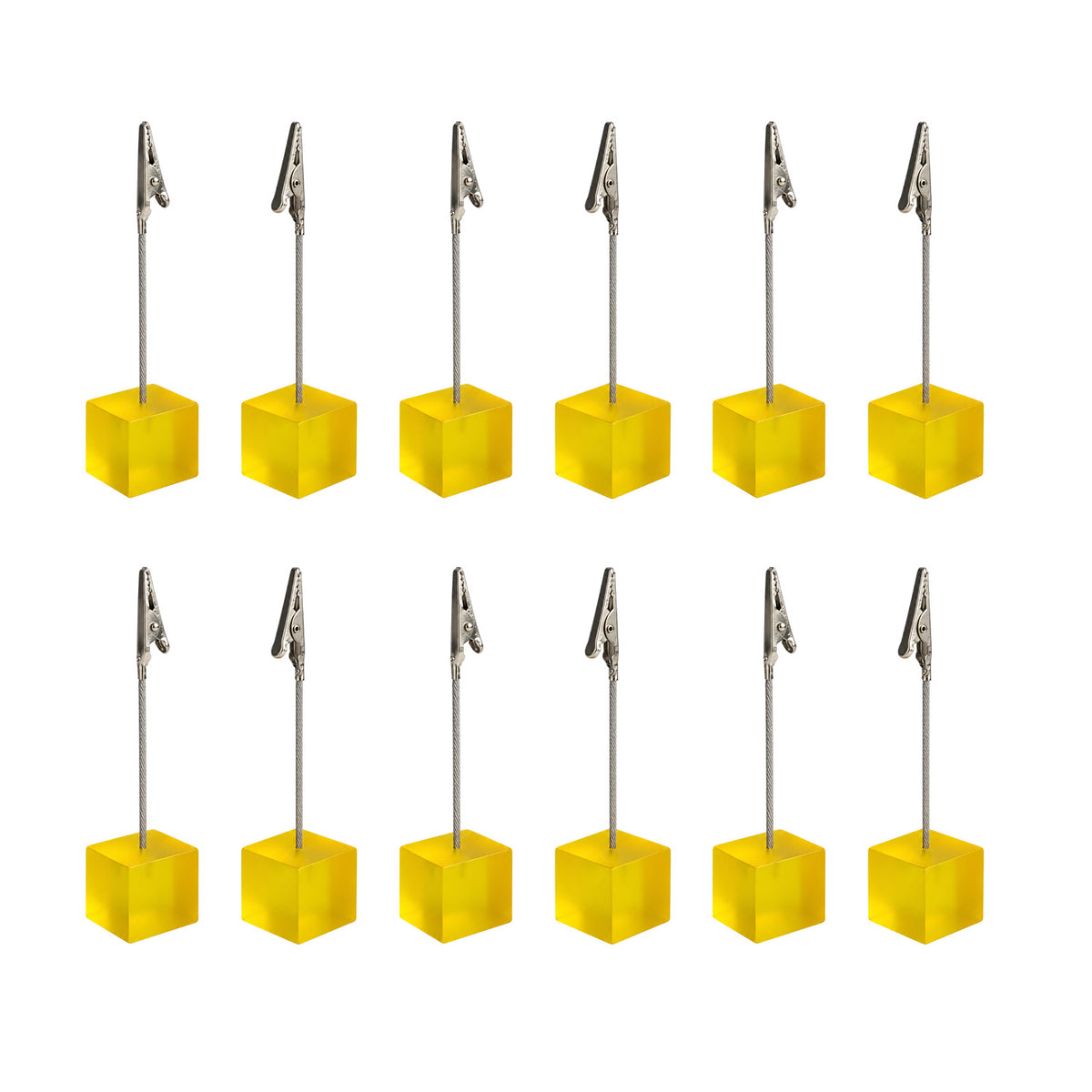 Pack of 12 Photo Holder Clips with Square Yellow Coloured Resin Base