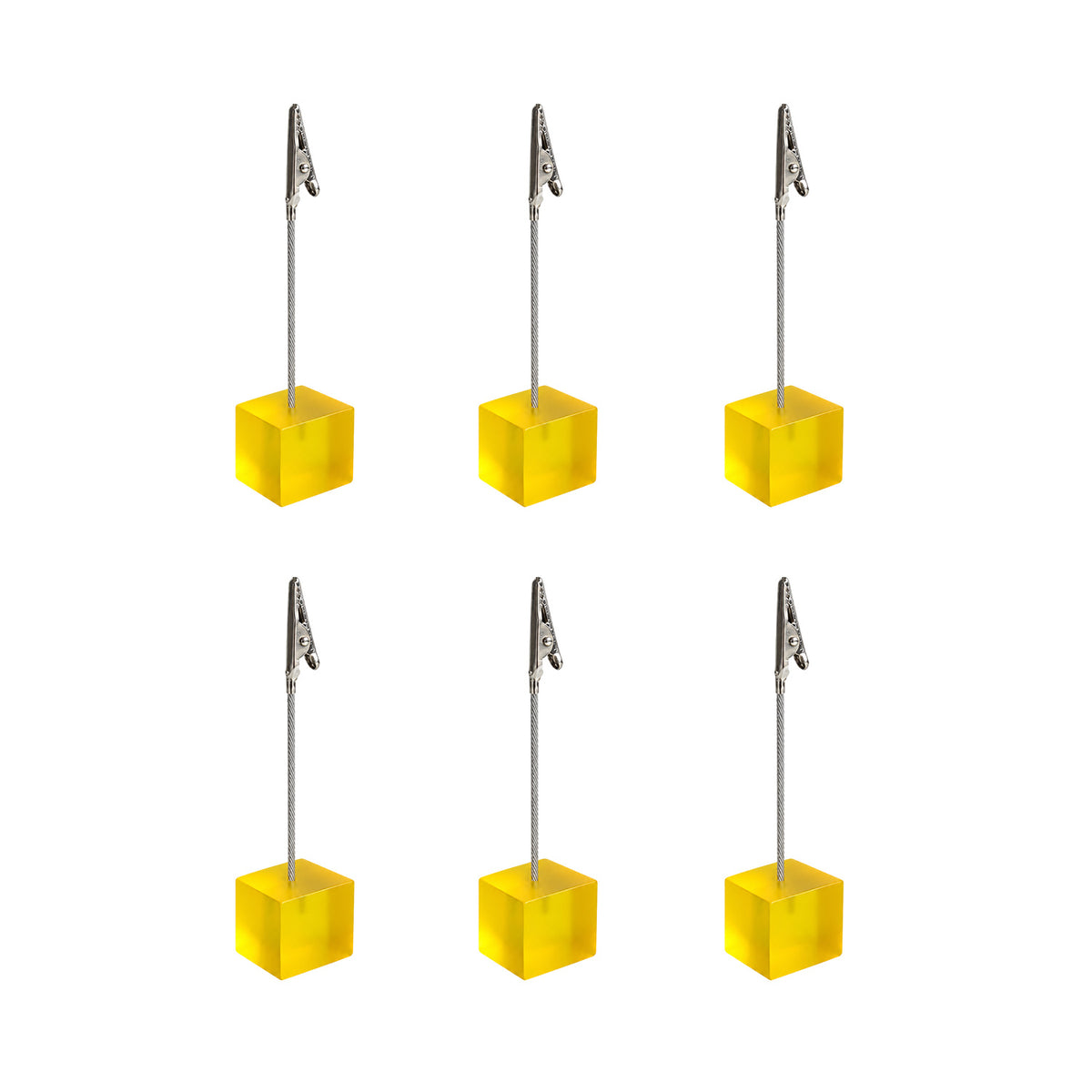 Pack of 6 Photo Holder Clips with Square Yellow Coloured Resin Base