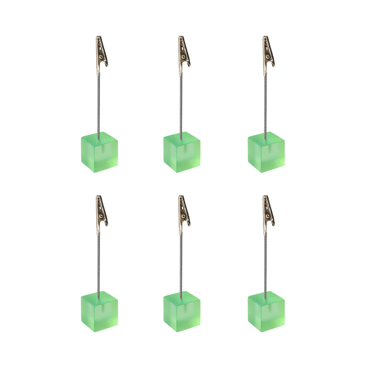 Pack of 6 Photo Holder Clips with Square Light Green Coloured Resin Base