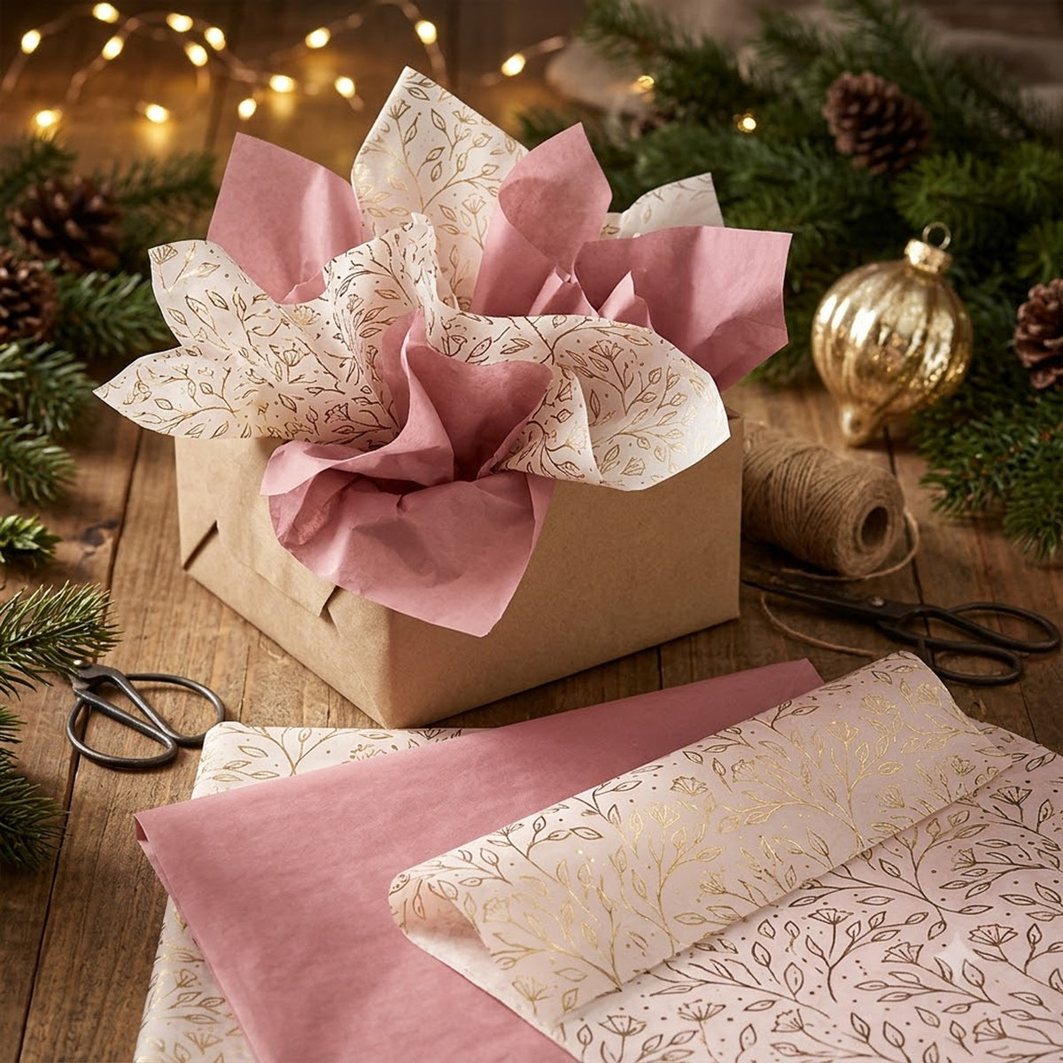 Pack of 8 Garden Breeze Luxury Foil Design & Plain Pink 50 x 70 cm Tissue Sheets - Birthday Summer Everyday Celebrations