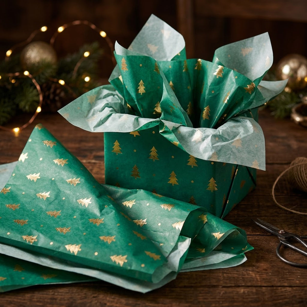 Pack of 5 Christmas Tree Dots Design 50 x 70 cm Luxury Gold Foil Tissue Sheets